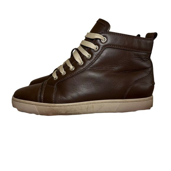 CHRISTIAN LOUBOUTIN High Top Flat Sneakers Men\'s Size 40 Brown Red Bottom